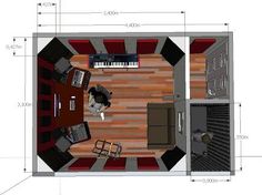 an overhead view of a living room with furniture and floor plans for the space above