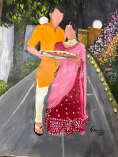 a painting of a man carrying a woman on his back