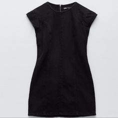 Zara Denim Mini Dress Black Zips In The Back New With Tag Fitted Black Denim Mini Dress, Fitted Mini Black Denim Dress, Black Knee-length Cotton Denim Dress, Black Cotton Denim Dress For Night Out, Chic Black Denim Mini Dress, Chic Black Mini Denim Dress, Chic Black Mini Length Denim Dress, Black Fitted Denim Dress, Fitted Black Denim Dress