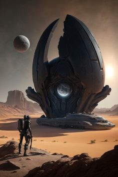 two people standing in the desert near an alien ship