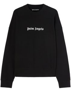 black/white cotton logo print to the front crew neck long sleeves ribbed trim straight hem Men Logo, Angel Man, Angels Logo, Latest Fashion Design, Crew Clothing, Sweater Brands, Classic Logo, Cotton Logo, Palm Angels