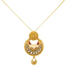 This classy and sophisticated 22k yellow gold pendant and earring set has a stunning design comprised of filigree, beading, and subtle, ruby colored enamel for an vibrant finish. Features: • 22k yellow gold • Filigree • Engraved details • EnamelSpecifications: • Minimum Necklace Width - 3 millimeters • Maximum Necklace Width - 32 millimeters • Necklace Length - 18 inches • Minimum Earring Width - 3 millimeters • Maximum Earring Width - 24 millimeters • Earring Length - 1.5 inches• Total Weight - Traditional Yellow Gold Pendant Jewelry, Luxury 22k Gold Pendant Necklace, 22k Yellow Gold Danglers With Intricate Design, Ornate Yellow Gold Pendant Jewelry, Yellow 22k Gold Pendant Necklace, Pendant And Earring Set, Gold Bead Necklace, Gold Filigree, Yellow Gold Pendants