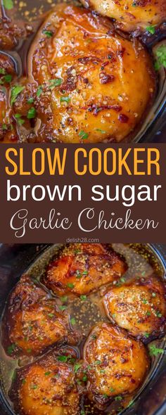 slow cooker brown sugar garlic chicken is an easy and delicious recipe that's ready in under 30 minutes