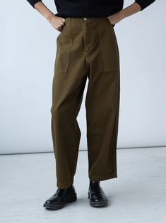 Shaina Mote | Painter Pant in Dark Olive Chic Tapered Leg Pants With Patch Pockets, Chic Bottoms With Patch Pockets And Tapered Leg, Modern High-waisted Pants With Five Pockets, Chic High-waisted Pants With Patch Pockets, Workwear Cargo Pants With Five Pockets, Modern Wide Leg Bottoms With Patch Pockets, Modern Trousers With Patch Pockets, Modern Wide Leg Pants With Cargo Pockets, Modern Relaxed Fit Tapered Leg Pants