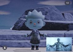 an animated character is standing in front of a rock formation and another image has been added to it