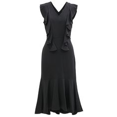 A comfortable and feminine dress, raised with ruffles along the bust and back. Near the body line with V neckline and flared skirt volume of a wide ruffle. To wear during the day and in the evening for a glamorous and delicate look. Main fabric: 62% Viscose, 33% Nylon, 5% Elastane Machine wash gentle cycle (30 degrees max) Versatile Outfits, Feminine Dress, Flared Skirt, Independent Designers Fashion, Jersey Dress, Black Media, Flare Skirt, Coat Dress, Fashion Sense