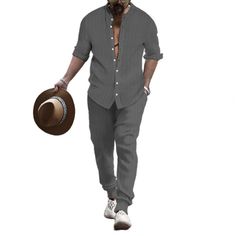 Applicable Season : summer Applicable Scene : Daily Place Of Origin : China (mainland) Style : Casual Material : POLYESTER Brand Name : SANWOOD Gender : MEN Casual Loose Fit Suit Mens Casual Stand Collar Shirt Loose Fit Pants Set for Sports Wear Button Closure for Comfortable Description: Drawstring elastic waist design for a casual and loose fit. made of skin-friendly and breathable polyester fiber. can be worn as a suit or separately. perfect for various occasions such as home, parties, office, clubs, shopping, vacations, hiking, workouts, or casual daily wear. versatile set that is effortlessly chic and comfortable. Item Name: Shirt Pants Set Material: Polyester Style: Casual Gender: Men Size Type: Plus Size Season: Summer Neck Type: Stand Collar Sleeve Type: Long Sleeve Tops Length: Re Black Summer Pants With Button Closure, Loose Fit Pants, Stand Collar Shirt, Streetwear Shorts, Comfortable Pants, Shirt Pant Set, Man Set, Fitted Suit, Sports Wear