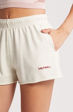 These sporty logo-detailed shorts are crafted from soft cotton for cozy weekend-perfect appeal. 2" inseam; 28" leg opening; 12" front rise; 13" back rise (size Medium) Elastic waist Side-seam pockets 90% cotton, 10% polyester; color 900: 90% cotton, 10% polyester Machine wash, line dry Imported Relaxed Fit Cotton Pajama Shorts For Leisure, Leisure Cotton Pajama Shorts, Cotton Leisure Pajama Shorts, Cotton Pajama Shorts For Leisure, Sporty Cotton Pajama Shorts For Everyday, Cotton Shorts With Ribbed Waistband For Everyday, White Cotton Shorts With Ribbed Waistband, Comfy Cotton Pajama Shorts For Leisure, Cotton Pajama Shorts For Leisure Spring