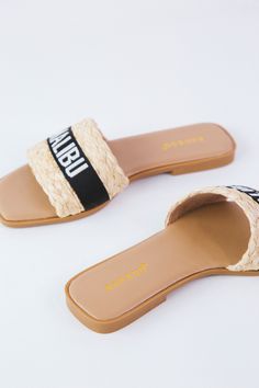 Step into playful style with the Hint 65 Raffia Word Band Sandal. The raffia material strap adds a touch of quirkiness, while the square toe provides a unique twist. Easy to slide on, this sandal is perfect for any casual look. General Info: Raffia Material Strap Square Toe Slide On Sandal Manmade Materials Imported Beach Sandals With Square Toe, Synthetic Square Toe Sandals For Vacation, Trendy Woven Sandals For Beach, Trendy Woven Beach Sandals, Adjustable Square Toe Sandals For Beach, Trendy Square Toe Beach Sandals, Square Toe Synthetic Sandals For The Beach, Beach Black Sandals With Woven Detail, Black Woven Sandals For Vacation