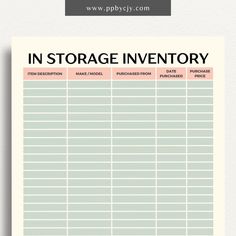 In Storage Inventory Printable Template – Digital download for cataloging and managing items stored in various locations. Garage Closet Organization, Printable Inventory Sheets, Inventory Organization Storage, Home Inventory List, Ebay Inventory Organization, Inventory List Template, Inventory Printable, Inventory Organization, Garage Closet