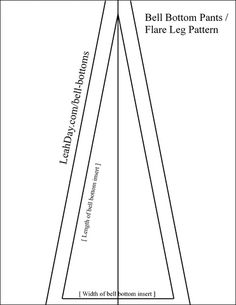 the bell bottom pants pattern is shown with measurements for each leg and neck length,