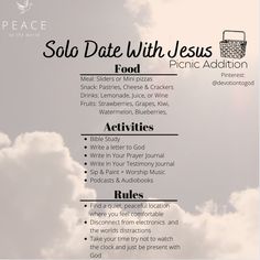 a flyer with the words, solo date with jesus and an image of clouds in the sky