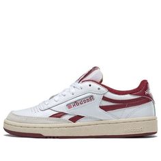 (WMNS) Reebok Club C Revenge Sneakers White/Red FW7804 (SNKR/Women's) Reebok Shoes Outfit, Reebok Club C Revenge, Red Reebok, Club C Revenge, White Casual Shoes, Xmas List, Reebok Club C, Club C, Reebok Shoes