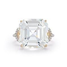 14kt Asscher Cut White Topaz Ring The exquisite Asscher cut is one of Mateo's absolutely favorite cuts of gemstone. Chunky white topaz weighing 16 carats sits triumphantly in solid yellow gold and beautifully accented with diamonds. We adore a bold and timeless statement ring. 14kt Yellow Gold 2.50gm Gold 0.252ct Diamonds 16ct White Topaz 15 x 15mm White Topaz Made in New York * All rings are made to order. Please allow 2-3 weeks for processing and delivery. Asscher Cut, Topaz Ring, White Topaz, Baroque Pearls, Ring Bracelet, Earring Necklace, Bracelets For Men, Necklaces Bracelets, Anklets