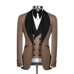 Upgrade your formal wardrobe with our Brown Tuxedo with Black Lapel, crafted from premium 120s fabric and luxurious silk lining for year-round comfort. Featuring a plain pattern, black fabric buttons, and a half-canvas construction, this tuxedo offers a perfect tailored fit. Tailored Satin Blazer For Semi-formal Occasions, Single Breasted Satin Outerwear With Suit Collar, Semi-formal Silk Outerwear With Suit Collar, Single Breasted Satin Outerwear For Business, Single-breasted Satin Outerwear With Suit Collar, Single-breasted Satin Outerwear For Business, Tailored Satin Tuxedo Outerwear, Tailored Satin Tuxedo Style Outerwear, Luxury Fitted Satin Outerwear