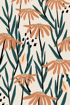 an orange and black flower pattern on a white background