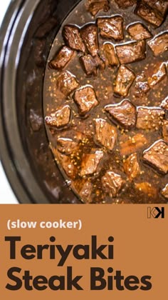 slow cooker teriya steak bites with text overlay