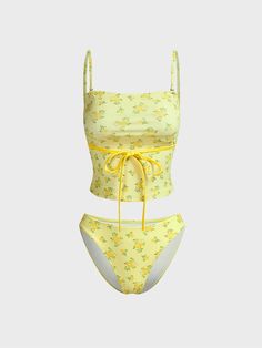 Jersey Floral Tankini Yellow Two Piece Swimsuit, Swimsuit For 13 Yo, Yellow Swimsuit Aesthetic, Sewing Swimsuits Tutorials, Tankini Swimsuits Aesthetic, Cute 1 Piece Swimming Suits, Cute Swimming Suits For Teenagers, Cute Tankini Bathing Suits, Cute Swimsuit Aesthetic