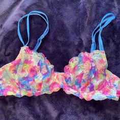 Gorgeous Victoria’s Secret Pink Floral Unlined Lace Bra. Size 34b. Never Worn. Super Cute And Perfect For The Spring/Summer As A Bralette. Very Colorful! Multicolor Padded Underwire Bra, Multicolor Underwire Bra With Padded Cups, Fitted Multicolor Bra With Floral Print, Stretch Multicolor Bra, Spring Floral Print Multicolor Bra, Fitted Multicolor Bra With Padded Cups, Multicolor Beach Bra For Spring, Random Clothes, Sleep Wear