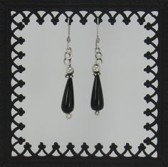 "BE22-Handmade Sterling Silver Earrings with Teardrop Black Onyx and SS Beads. Earrings hang down about 1 3/4\" and have a hand crafted design on top to make them unique. All of my pieces are one of a kind and made by me from start to finish. If you would like more information on my jewelry or me please go to my website at: www.denimanddiamondjewelry.com Thanks for looking! Feel free to contact me with any questions or more info on this piece. Patti" Black Teardrop Earrings With Black Beads, Nickel Free Black Round Bead Earrings, Black Long Drop Beaded Earrings For Gift, Teardrop Black Beaded Earrings As Gift, Black Beaded Teardrop Earrings For Gift, Teardrop Earrings With Black Beads For Gifts, Teardrop Black Beaded Earrings For Gift, Handmade Black Long Drop Earrings, Elegant Teardrop Black Bead Earrings