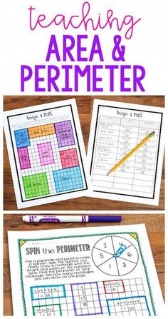 two pictures with the words teaching area and perimeter on them, in front of a wooden table