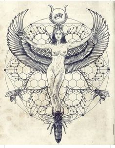 an old book with a drawing of a woman on the front and back cover, surrounded by symbols