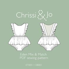 the eden mix and match sewing pattern is shown in white with ruffles on it