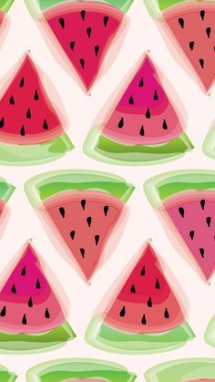 watermelon slices on a white background with green and pink highlights in the middle