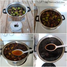 four pictures showing different stages of cooking brussels sprouts