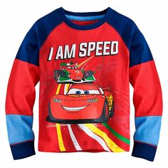 Disney Store Cars Lightning McQueen Long Sleeve T Shirt  Boy Size 5/6 Long sleeve heathered tee Lightning McQueen and Francesco Bernoulli screen art Textured ''I AM SPEED'' lettering Raglan, color block sleeves Ribbed crew collar and cuffs Infants, Toddlers, & Kids Size (approx) Alpha Height in Inches Weight in lbs Age Chest in Inches Waist in Inches 0-3m   up to 22" up to 11 lbs 0-3 mos     3-6m   22-25" 11-15 lbs 3-6 mos     6-9m   25-27" 15-18 lbs 6-9 mos     9-12m   27-29" 18-22 lbs 9-12 mos Long Sleeve Cotton Shirt With Character Print, Cotton Long Sleeve T-shirt With Character Print, Long Sleeve Cotton T-shirt With Cartoon Print, Red Long Sleeve T-shirt With Cartoon Print, Graphic Tee Shirt With Cartoon Print, Red Long-sleeve T-shirt With Cartoon Print, Long Sleeve Graphic Tee With Character Print, Cars Lightning Mcqueen, Disney Shirts For Men