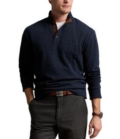 From Polo Ralph Lauren&#x2C; this pullover features:Mock necklineLong sleeves with banded cuffsSignature embroidered Pony at the left chestQuarter-button placket with faux-suede facingGenuine horn buttonsBanded hemSuper-smooth herringbone jerseyCotton/viscose/nylonMachine wash/tumble dryImported. Mens Fashion Ralph Lauren, Professor Style, Herringbone Sweater, Celebrity Men, Ralph Lauren Pullover, Ralph Lauren Kids, Black Polo, Vintage Polo Ralph Lauren, Farmhouse Furniture