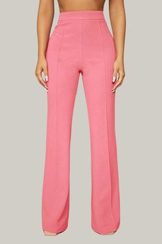 Introducing our exquisite Paityn High Waist Office Pants - a must-have addition to your professional wardrobe. These high waist pants feature a flattering flare leg and a regular fit for effortless elegance and sophistication. 95% Polyester, 5% Elastane Model is wearing size small Please allow 3-5 business days to process and ship. in cm : Size US Length Waist Size Hip Size Thigh Inseam XS 2 104.90 60.00 86.80 53.90 76.50 S 4 105.80 64.00 90.80 56.30 77.00 M 6 106.70 68.00 94.80 58.70 77.50 L 8/ Pink Fitted High-waisted Pants, High Waist Non-stretch Pink Pants, Glamorous Pink High-waisted Pants, Pink High-waisted Pants With Side Pockets, Pink High Rise Non-stretch Pants, Bandage Jumpsuits, Office Pants, Professional Wardrobe, Pants Large