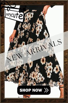 Black Floral Printed Chiffon Elastic High Waist Pleated Long Skirt Spring Chiffon Workwear Skirt, Black Flowy Skirt For Spring, Spring Chiffon Skirt For Work, Spring Workwear Chiffon Skirt, Black Chiffon Pleated Skirt Bottoms, Black Chiffon Pleated Skirt, Chic Black Floral Print Maxi Skirt, Chic Chiffon Maxi Skirt For Spring, Chic Floral Print Chiffon Skirt