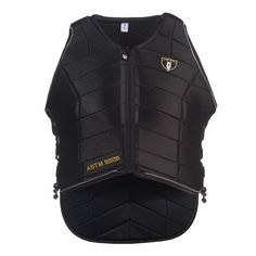 a black vest with yellow accents on the chest