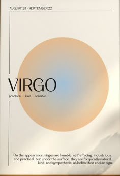 an advertisement for virgo on the back of a white and gold framed poster with black lettering