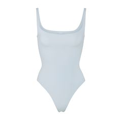 Fits Everybody Square Neck Bodysuit | Sky — A square neckline and low scoop back make this bodysuit a flattering base layer or everyday wardrobe item. Features a high cut leg opening and thong back that remains invisible under clothing. Leotard Bodysuit, Square Neck Bodysuit, Bra Cup Sizes, Need Money, Everyday Wardrobe, High Cut, Base Layer, Comfy Outfits, Square Neckline