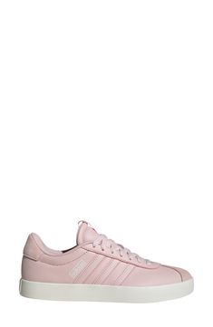 Iconic 3-Stripes pop against the monochromatic leather of this sport-inspired sneaker that looks just as cool on the streets. Leather and synthetic upper/textile lining/rubber sole Imported Pink Lace-up Sneakers With Embossed Logo, Pink Leather Sneakers For Jogging, Pink Leather Jogging Sneakers, Sporty Pink Sneakers With Embossed Logo, Pink Sneakers With Embossed Logo For Streetwear, Pink Sporty Skate Shoes With Vulcanized Sole, Pink Adidas Sneakers With Vulcanized Sole, Adidas Pink Sneakers With Vulcanized Sole, Casual Pink Sneakers With Embossed Logo