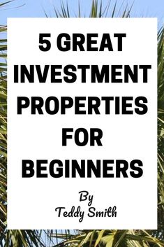 a palm tree with the words 5 great investment properties for beginners written in black