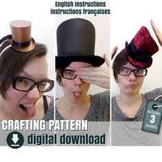 PDF crafting pattern pattern: TOP HAT. For EVA foam, cartboard and more! This set contains 3 different models:   - the micro top hat   - the mini top hat   - the classic top hat   This is the perfect pattern for your various role-playing costumes (LARP), your cosplay or even for making a burlesque costume. Note : Since there are multiple ways to build a top hat, and multiple material you can use, there's no step by step instructions included for each style. The micro and mini top hat are offered Burlesque Costume, Mini Top Hat, Mini Top, Large Format Printing, Eva Foam, Top Hat, Hat Pattern, Role Playing, Top Pattern