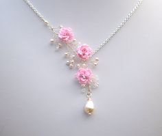 Trio Pink Sakura Flower Blossom/ Cherry Branch  Vine Necklace. Spring Flower necklace. Baking Polymer Clay, Cherry Branch, Vine Necklace, قلادات متدلية, Blossom Cherry, Inexpensive Jewelry, Pink Sakura, Pretty Jewelry Necklaces, Fancy Jewellery Designs