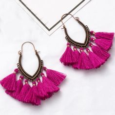 Material: Alloy, Fiber Tassels


Size: 7*5 cm


Occasion: Anniversary, Engagement, Gift, Party, Wedding Costume Jewelery, Boho Hoop Earrings, Pink Tassel, Pink Boho, Hanging Earrings, Bohemian Earrings, Tassel Fringe, Fringe Earrings, Trendy Jewelry