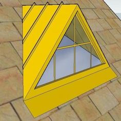 an image of a yellow window on top of a brick roof that is being built