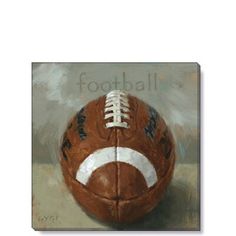 a painting of a football with the word football written on it's side in white