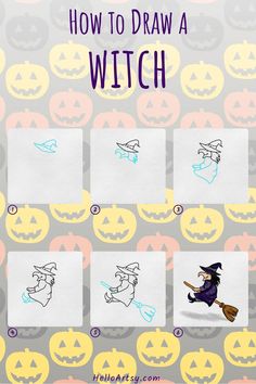 how to draw a witch for halloween