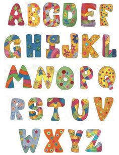 the alphabet is made up of colorful letters and numbers with different designs on them, including flowers