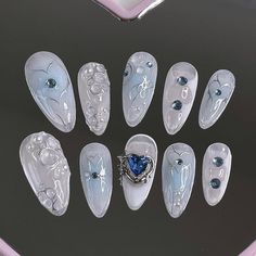 💅🦋 Baby Blue Press On Nails | Custom Press Ons | Version of My Cyber Heart Chrome | Coquette Style Nail | Y2K, Goth, Gothic Nails 🦋💅 Elevate your nail game with our Baby Blue Press On Nails - a mesmerizing set designed to captivate and inspire. Customized to perfection, these press ons offer a unique interpretation of the My Cyber Heart Chrome style, blending elements of Y2K, goth, and gothic aesthetics for a look that's both edgy and enchanting. ✨ Key Features: Baby Blue Elegance: Embrace the serene beauty of baby blue hues, evoking a sense of calm and tranquility. The soft and subtle color palette adds a touch of sophistication to your fingertips, perfect for expressing your unique style. Custom Press Ons: Tailored to your preferences, our custom press ons ensure a perfect fit and fl Blue Press On Nails, Ateez Concert, Baby Blue Nails, Medium Almond, Gothic Nails, Nails Now, Coquette Style, Vibrant Nails, Y2k Goth