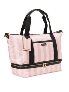 Travel Box Bag With Top Handle, Chic Satchel With Zipper Closure For On-the-go, Trendy Weekender Shoulder Bag With Top Carry Handle, Luxury Tote Luggage With Zipper Closure, Luxury Tote-style Luggage With Zipper Closure, Trendy Weekender Bag With Removable Pouch For Daily Use, Trendy Satchel Travel Bag For Shopping, Luxury Shopping Bag With Zipper Closure, Pink Crossbody Box Bag For Travel