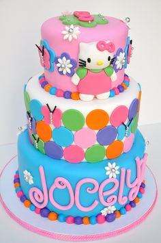 a hello kitty themed birthday cake with polka dots