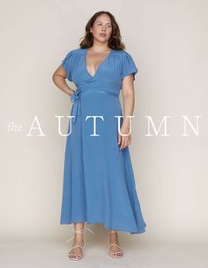 Perfect for a bridesmaid or event dress! The Autumn Dress is the first wrap dress Christy ever designed, and she's still a favorite piece today. Crafted from 100% regenerative silk and now updated with a straight hem, her tulip sleeves and V-neck in our Ocean Silk colorway makes her the perfect option for any occasion. Tulip Sleeve, Event Dress, Autumn Dress, Dress Crafts, Midi Dress With Sleeves