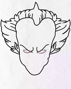 a drawing of an angel's head with red eyes